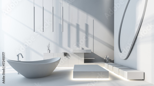 Bright spacious modern bathroom with bathtub