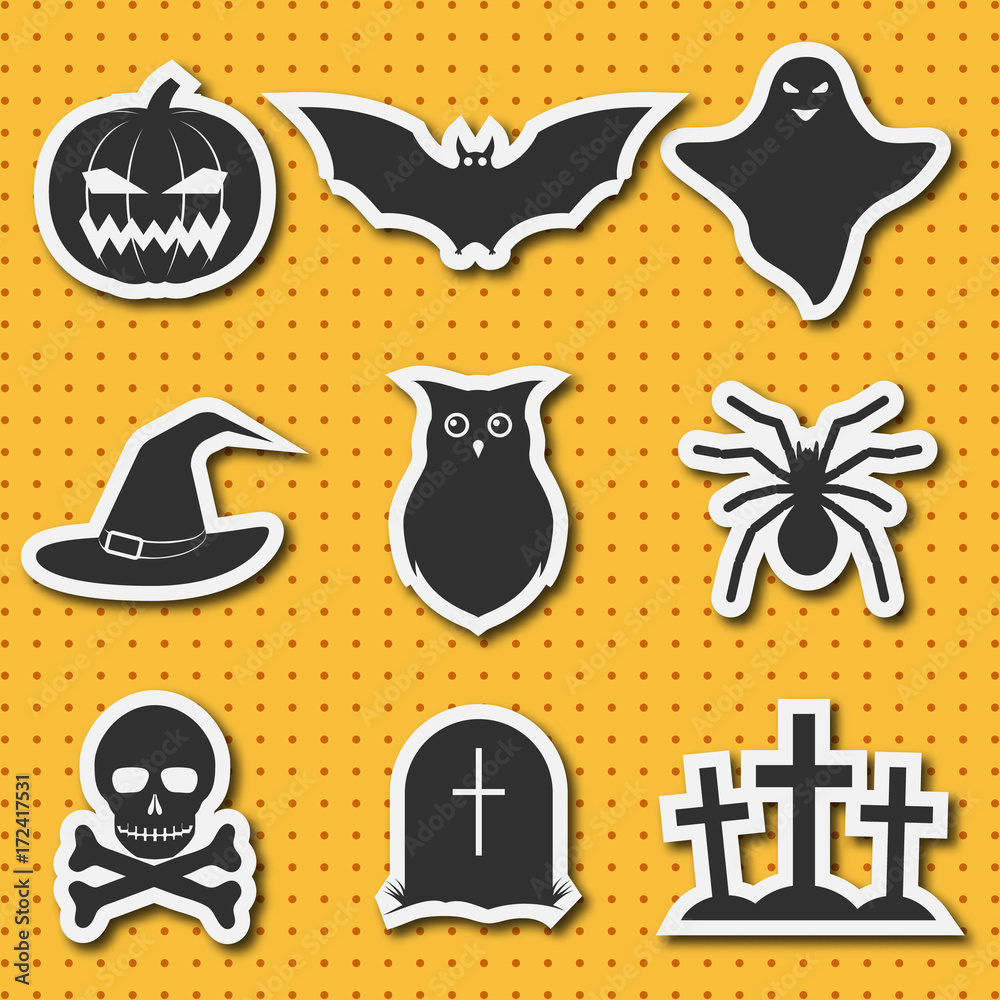 Set of icons in horror style for Halloween