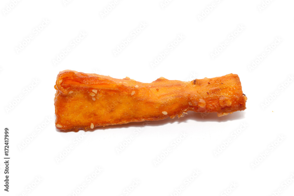 deep-fried sliced sweet potato on white background deep-fried sliced sweet potato on white background