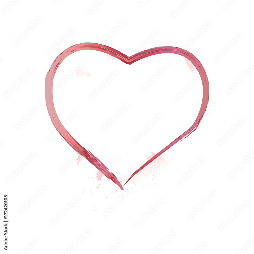 Vector Heart shape frame with brush painting isolated on white background Vector illustration.