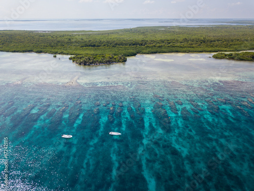 Aerial View of Caribbean Reef and Islands on Turneffe Atoll