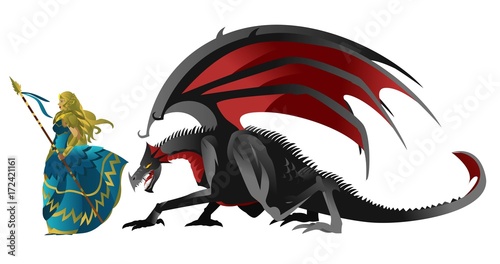 blonde valkyrie warrior with black dragon
