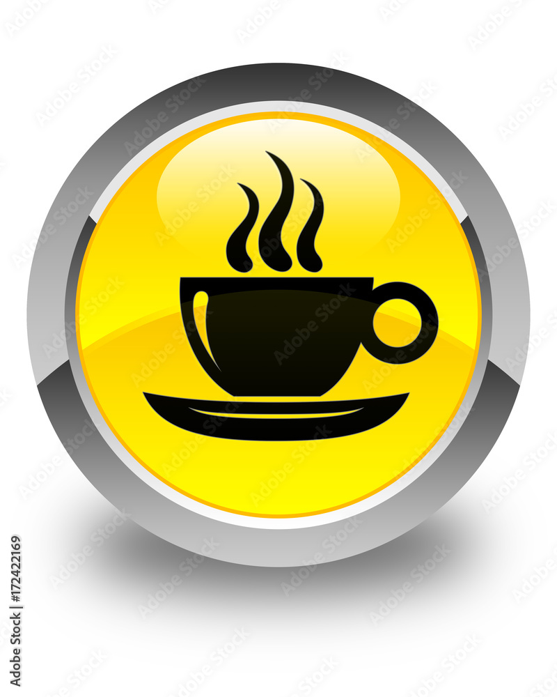 Coffee cup icon glossy yellow round button Coffee cup icon glossy yellow round button