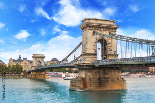 Beautiful view of the Chain Bridge over the Danube in Budapest, Hungary