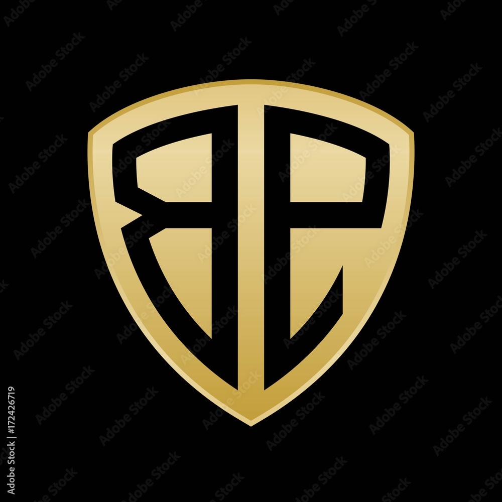 Initial letters logo bp gold monogram shield shape vector Initial letters logo bp gold monogram shield shape vector