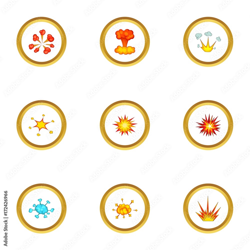 Explode animation effect icons set, cartoon style Explode animation effect icons set, cartoon style