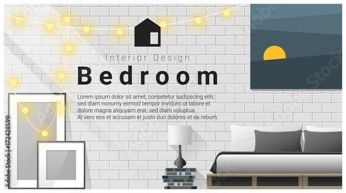 Interior design with Modern bedroom background , vector , illustration
