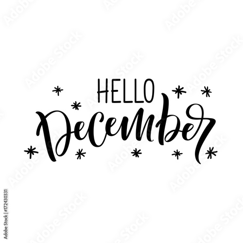 Hand drawn lettering phrase "Hello, December"