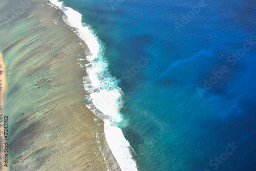 Old effect picture, aerial view on beach, Reunion Island, France