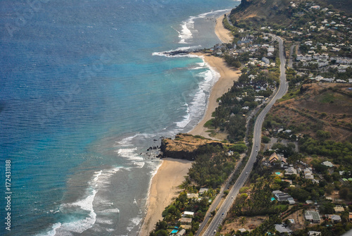 Old effect picture, aerial view on coast, Reunion Island, France