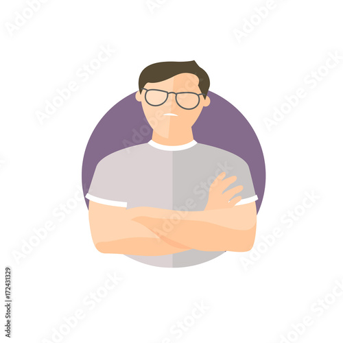 Proud, overproud man in glasses, flat vector icon