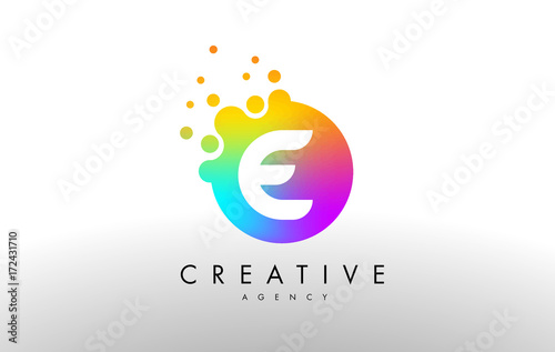 E Rainbow Dots Letter Logo. Letter Design Vector with Colorful Dots