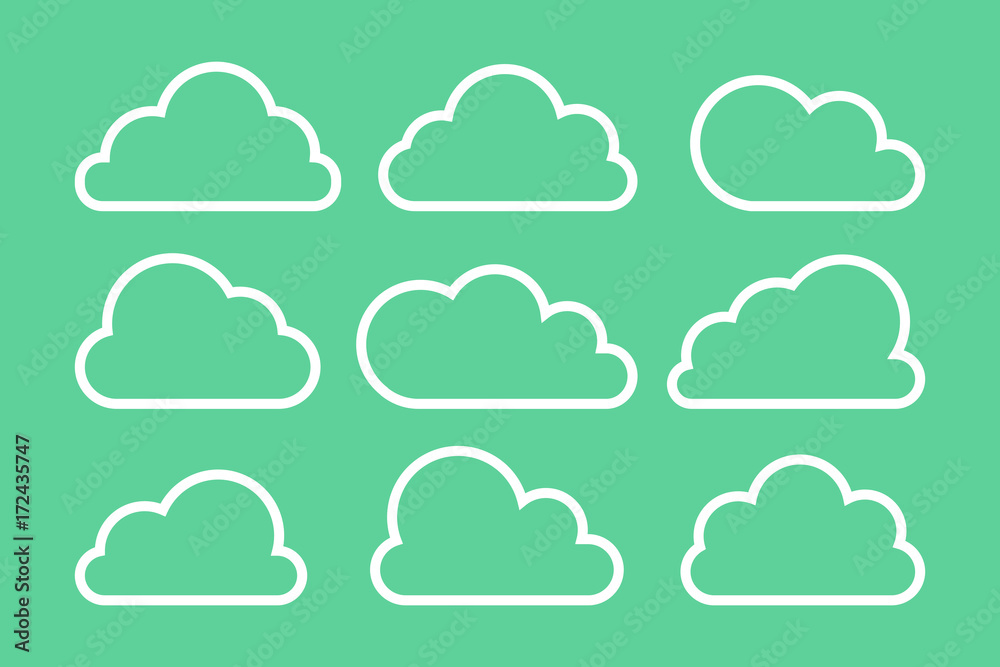 Set of white clouds collection vector icons isolated on blue background Set of white clouds collection vector icons isolated on blue background