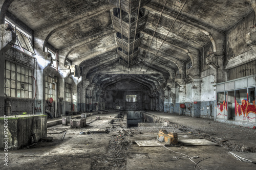 Dilapidated warehouse in an abandoned factory