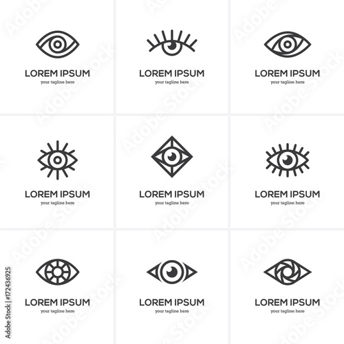 Set of black linear eye icons.