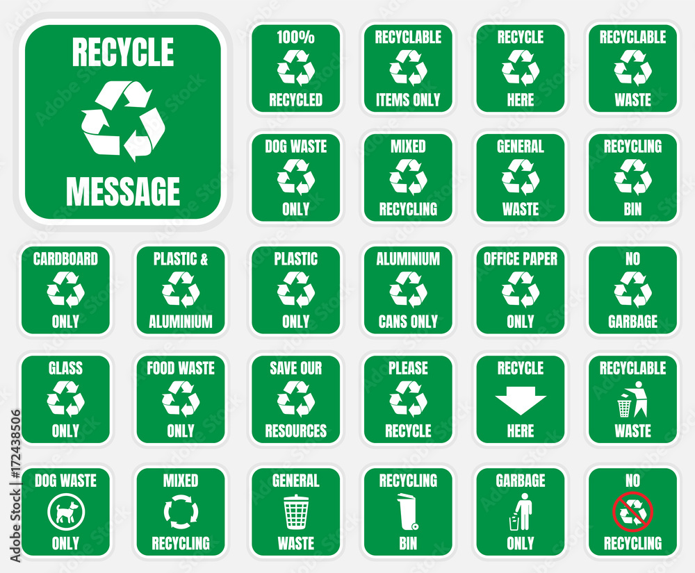 recycle icons set with messages, vector iilustration