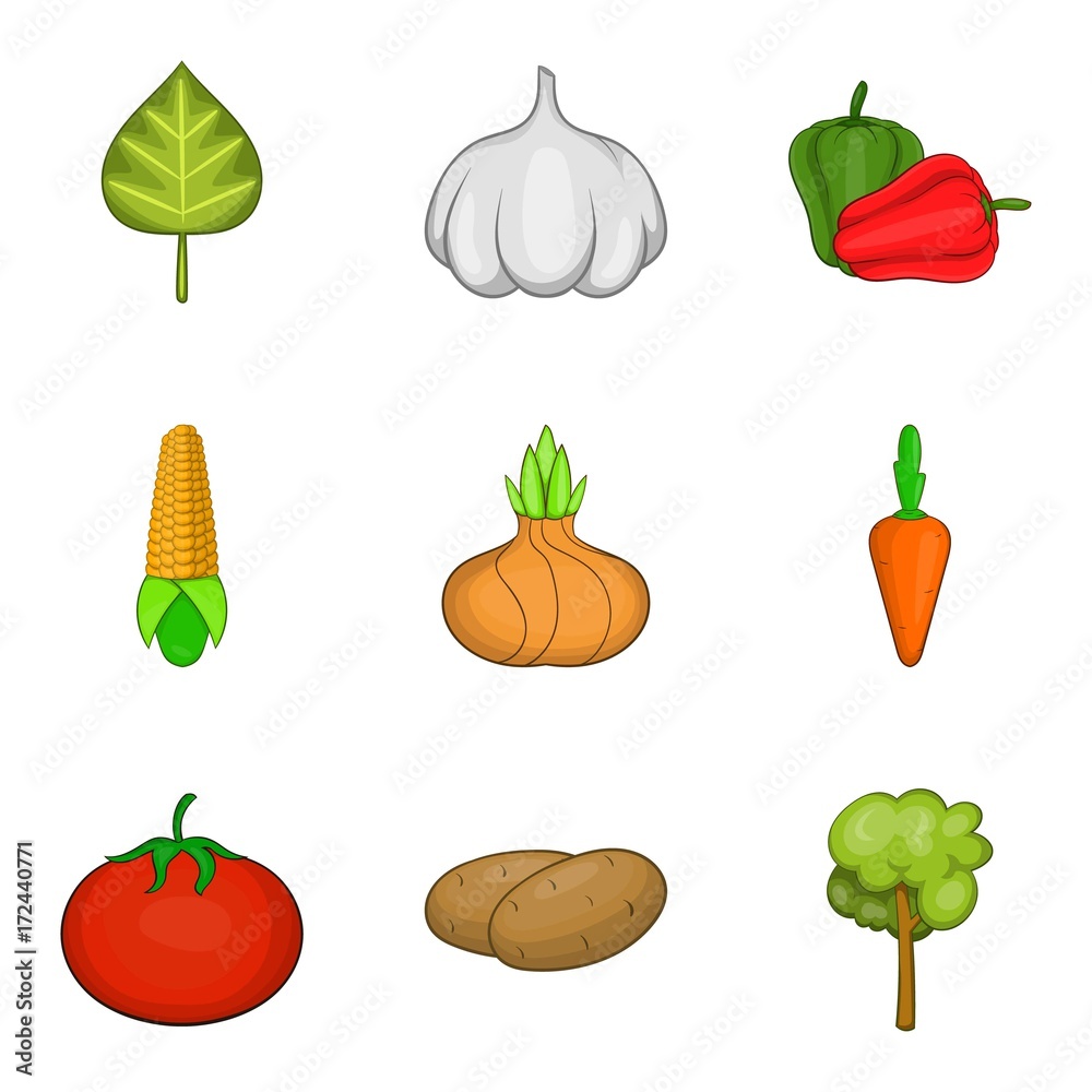 Phytology icons set, cartoon style