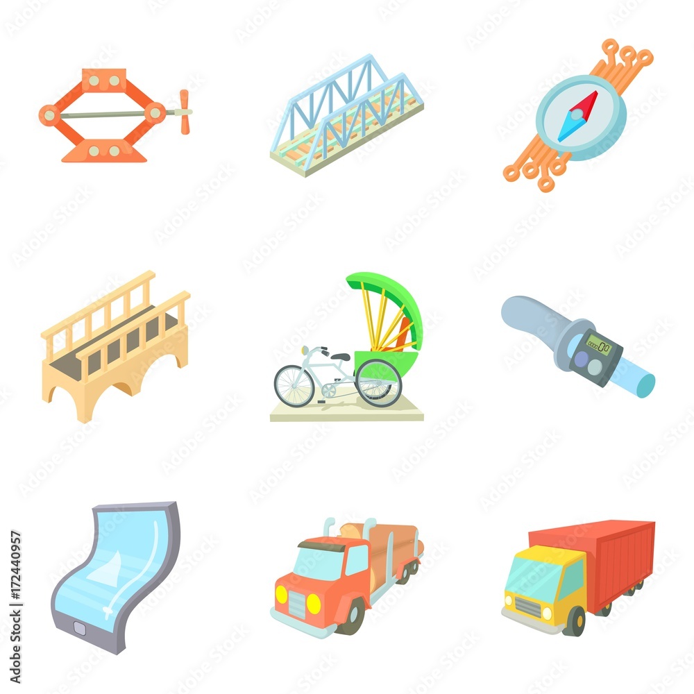 Naklejka premium Freight transport icons set, cartoon style