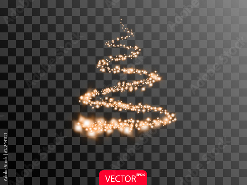 Glitter realistic circles light effect christmas tree on transparent background. Vector illustration.