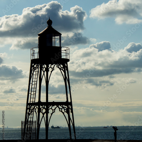Silhouette of a lighthouse in the harbor of Vlissingen, Zeeland, The Netherlands