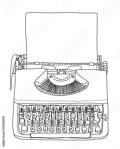typewriter  vintage with paper hand drawn cute vector line art
