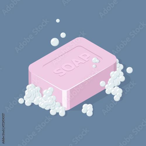 Soap Bar with Bubbles. Isometric vector illustration