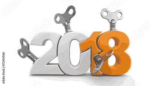 New Year 2018 with winding keys. Image with clipping path.