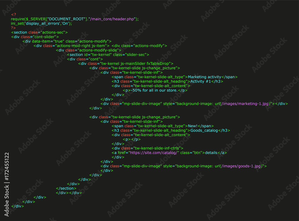 Abstract background with program code. Programming and coding technology background. Program listing. Vector illustration.