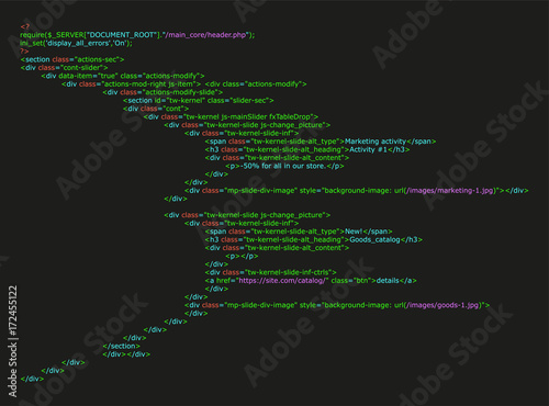 Abstract background with program code. Programming and coding technology background. Program listing. Vector illustration.