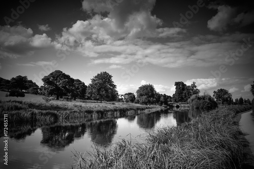 British summertime lake reflections in black and white
