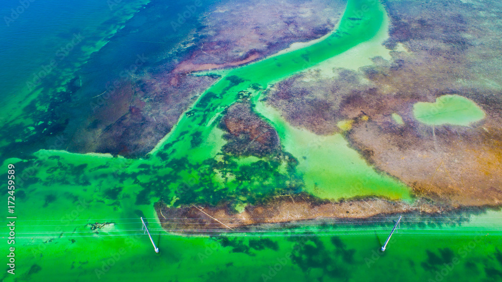 Colorful water, Atlantic Ocean and Gulf of Mexico, Florida Keys, USA. 