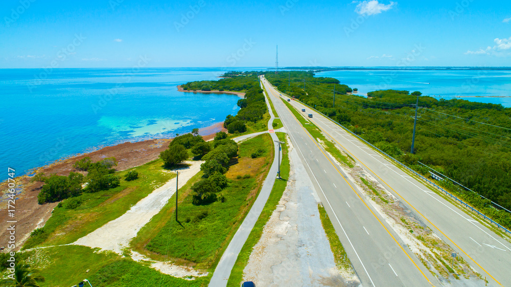 Road to Key West over seas and islands, Florida keys, USA.