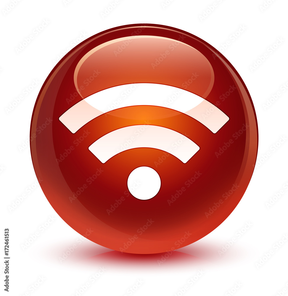 Wifi icon glassy brown round button Wifi icon glassy brown round button