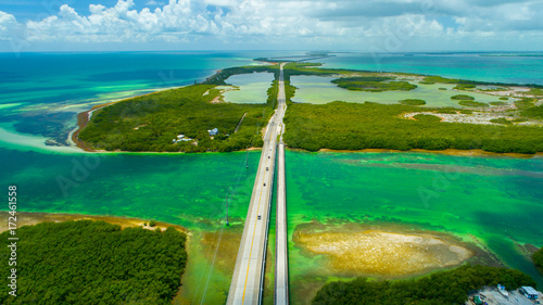 Road to Key West over seas and islands, Florida keys, USA.