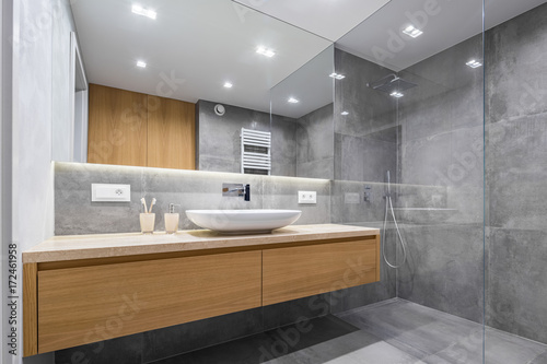 Fotografie, Obraz Bathroom with shower and mirror