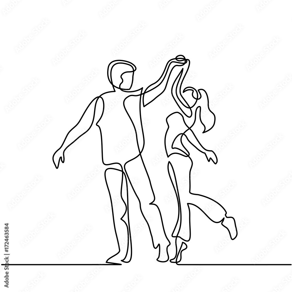 Continuous line drawing. Happy loving couple dancing. Vector illustration Continuous line drawing. Happy loving couple dancing. Vector illustration