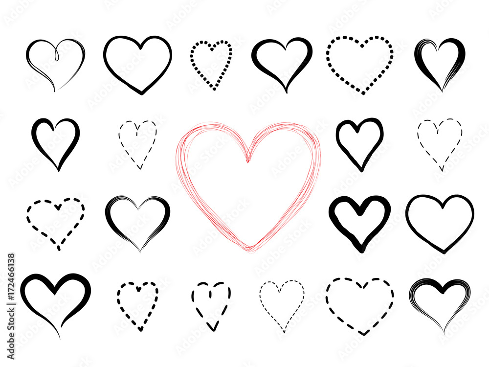 Love heart drawn icon set. Valentine's holiday greeting signs Love heart drawn icon set. Valentine's holiday greeting signs