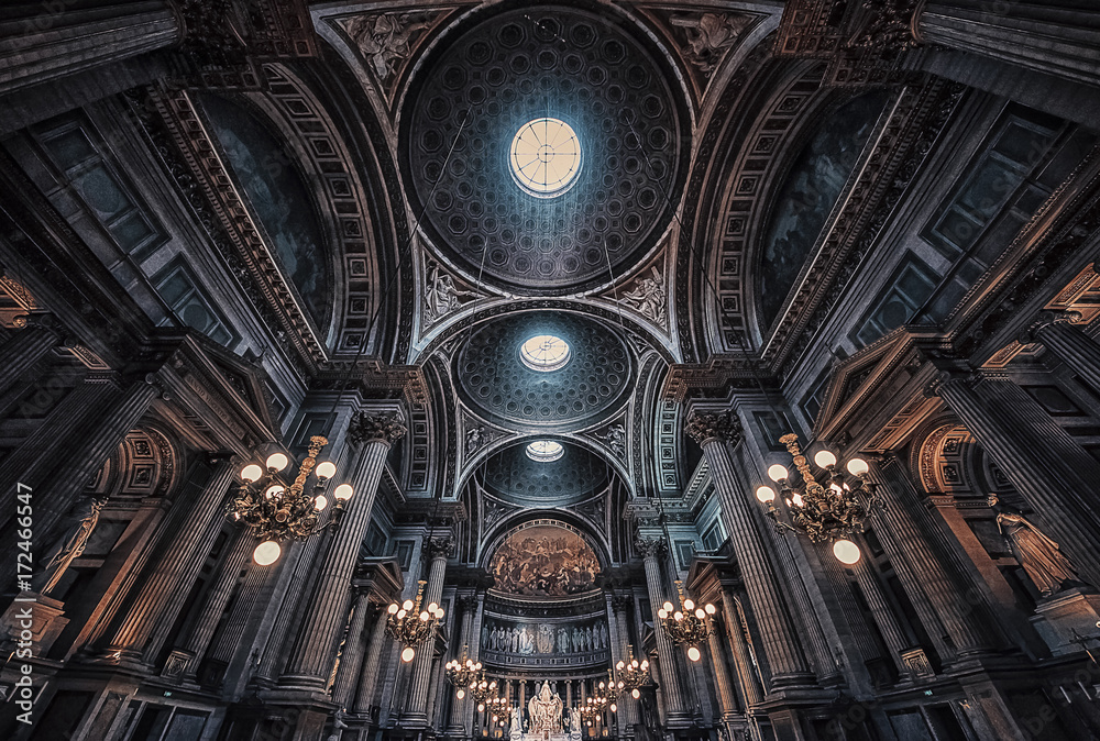 The ceiling inside La Madeleine church in Paris