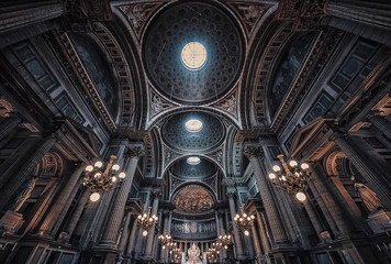 The ceiling inside La Madeleine church in Paris