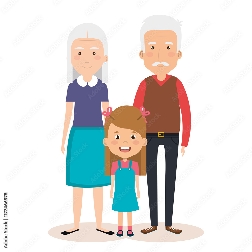 grandparents couple with granddaughter avatars characters