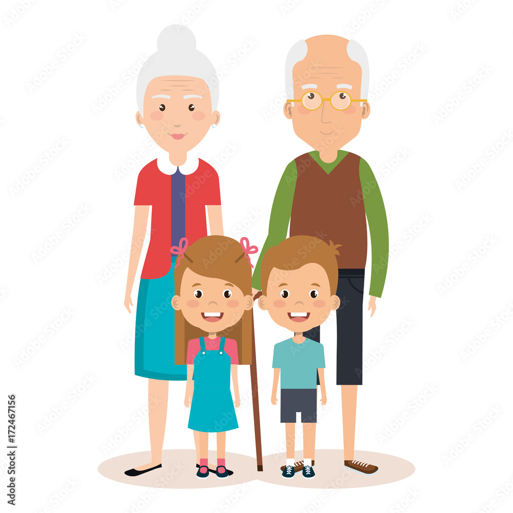 grandparents couple with grandchildren avatars