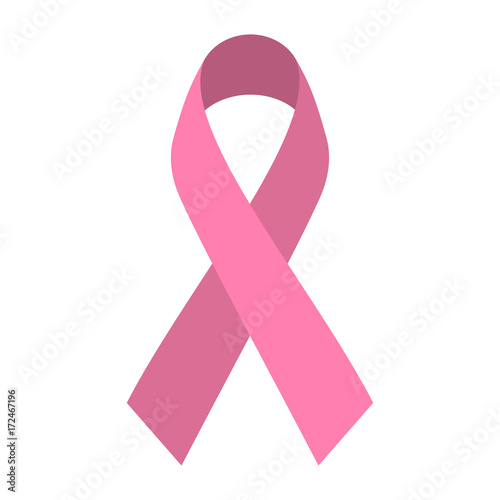 Pink ribbon in minimalistic flat style. Breast cancer awareness symbol isolated on white background.