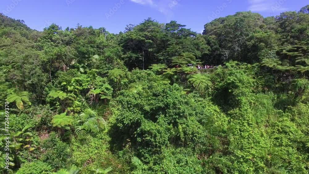 Aerial shot of a mountain where a group of people hangs out in the middle of the mountain. Aerial shot of a mountain where a group of people hangs out in the middle of the mountain.