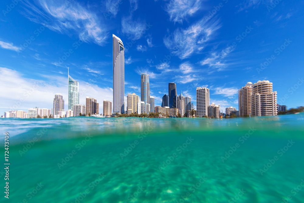 Obraz premium View from the water of Surfers Paradise on the Gold Coast