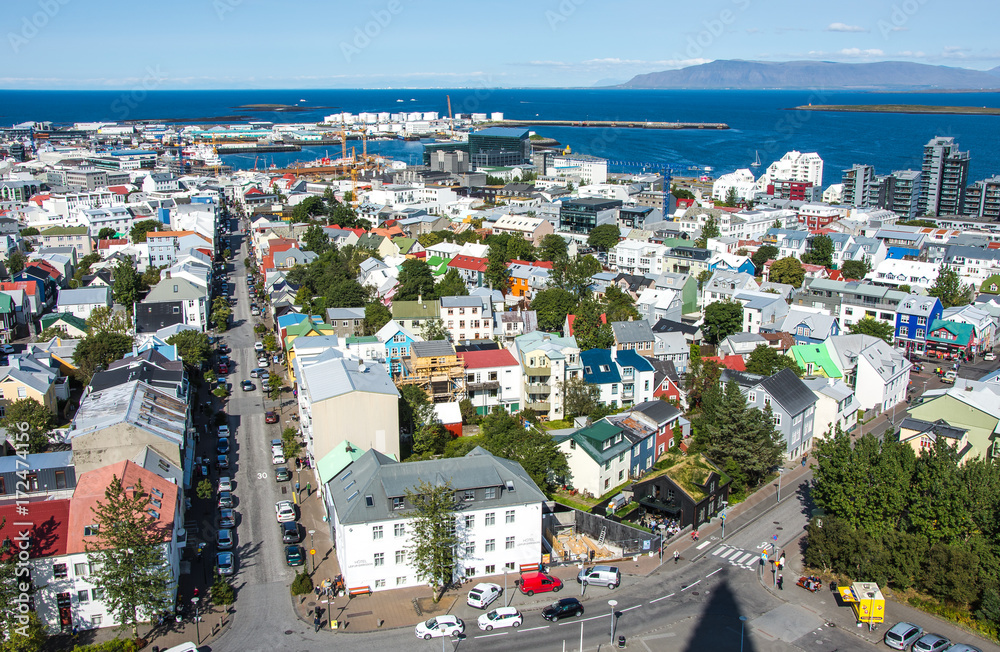 Scenery view of Reykjavik the capital city of Iceland in summer season.