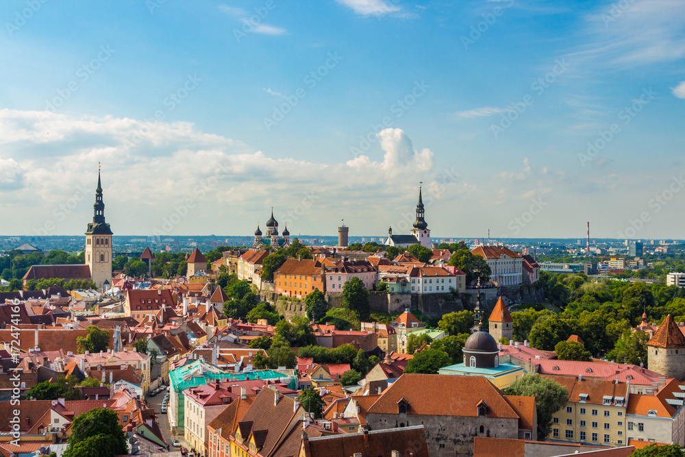 Aerial View of Tallinn Old Town in a beautiful summer day, Estonia