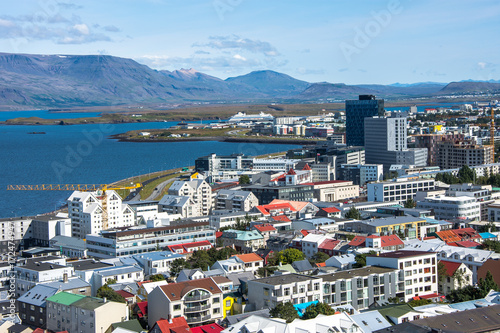 Scenery view of Reykjavik the capital city of Iceland in summer season. photo