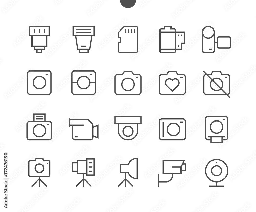 Camera UI Pixel Perfect Well-crafted Vector Thin Line Icons 48x48 Ready for 24x24 Grid for Web Graphics and Apps with Editable Stroke. Simple Minimal Pictogram Camera UI Pixel Perfect Well-crafted Vector Thin Line Icons 48x48 Ready for 24x24 Grid for Web Graphics and Apps with Editable Stroke. Simple Minimal Pictogram