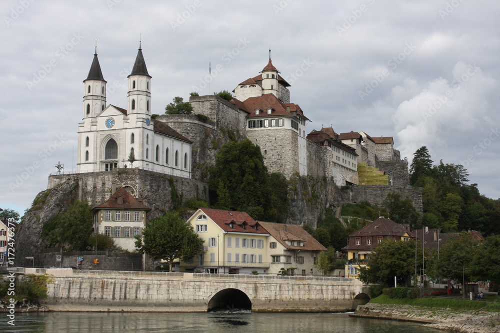 Aarburg Castle on the Aare River in Canton Aarau, Switzerland (large stitched file)