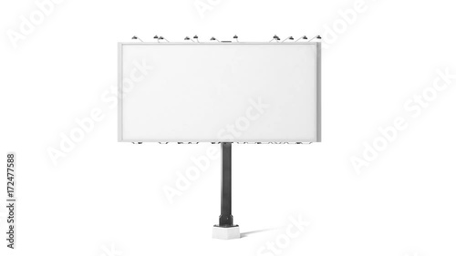 Blank white banner mockup, city three sides billboard, looped rotation, 3d rendering. Empty rotating tri-vision bill board mock up isolated, all rotation angles. Outdoor canvas on sity street poster photo